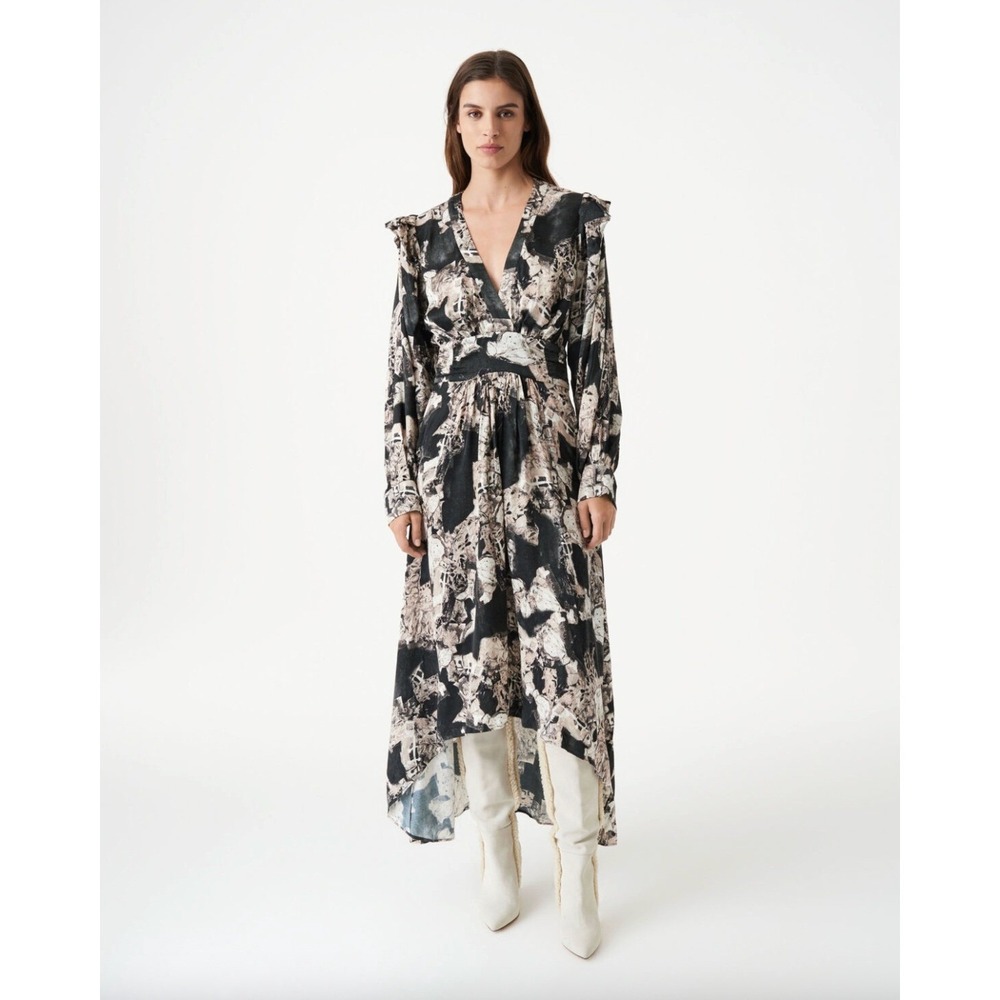 IRO Paris‎ Nuna Midi Dress FR 38 US 6 Abstract Print Parisian Edgy Designer